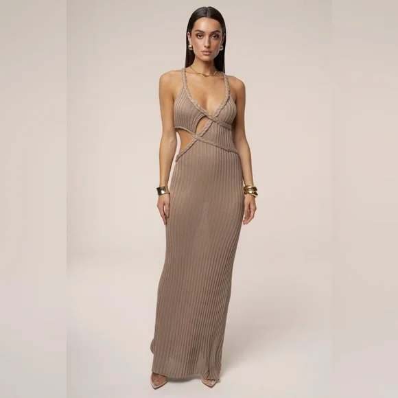 NWT jluxlabel MOCHA DRIFT AND DREAM BRAIDED MAXI DRESS - Picture 1 of 5